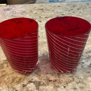 2 Crate & Barrel Red Twist Festive Double Old Fashioned Glasses Elegant